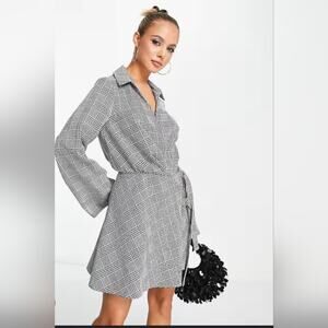 Asos Black Plaid Mini Wrap Dress